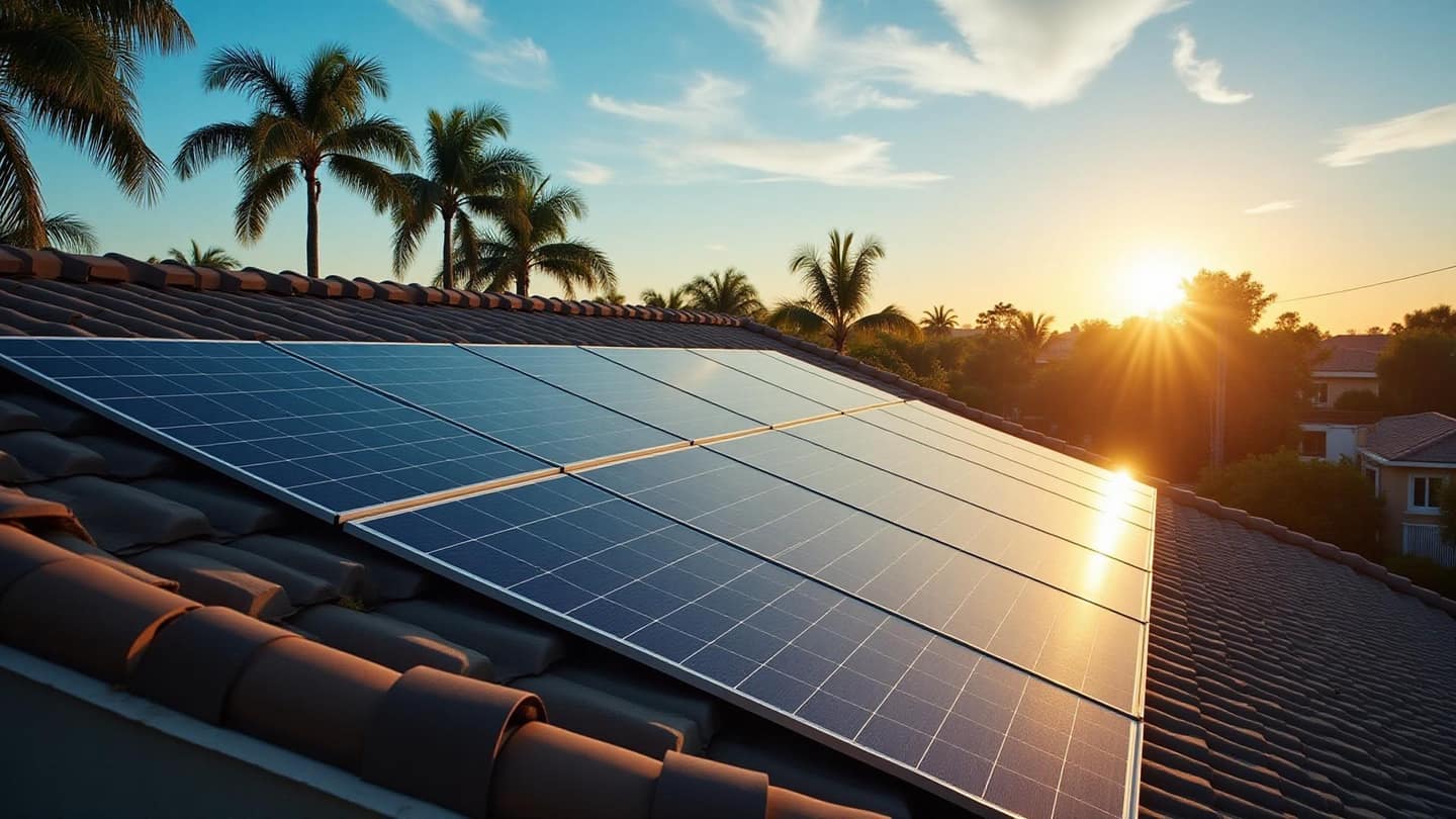 Freshly cleaned rooftop solar panels on a San Diego home shining in the sun